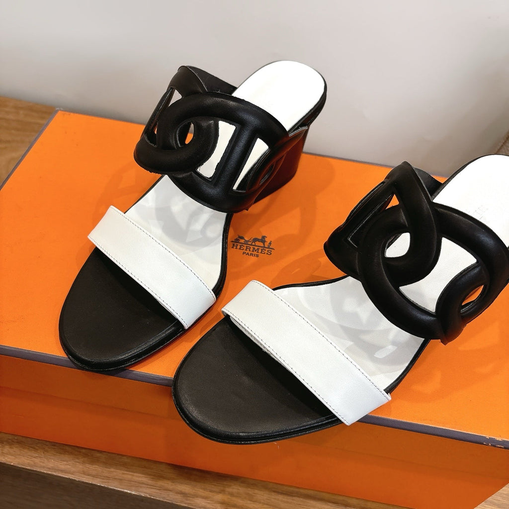 HM  Sandal 60 Black White in Calfskin 743966