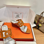 HM  Sandal 60 Light Brown Silver in Calfskin 743967