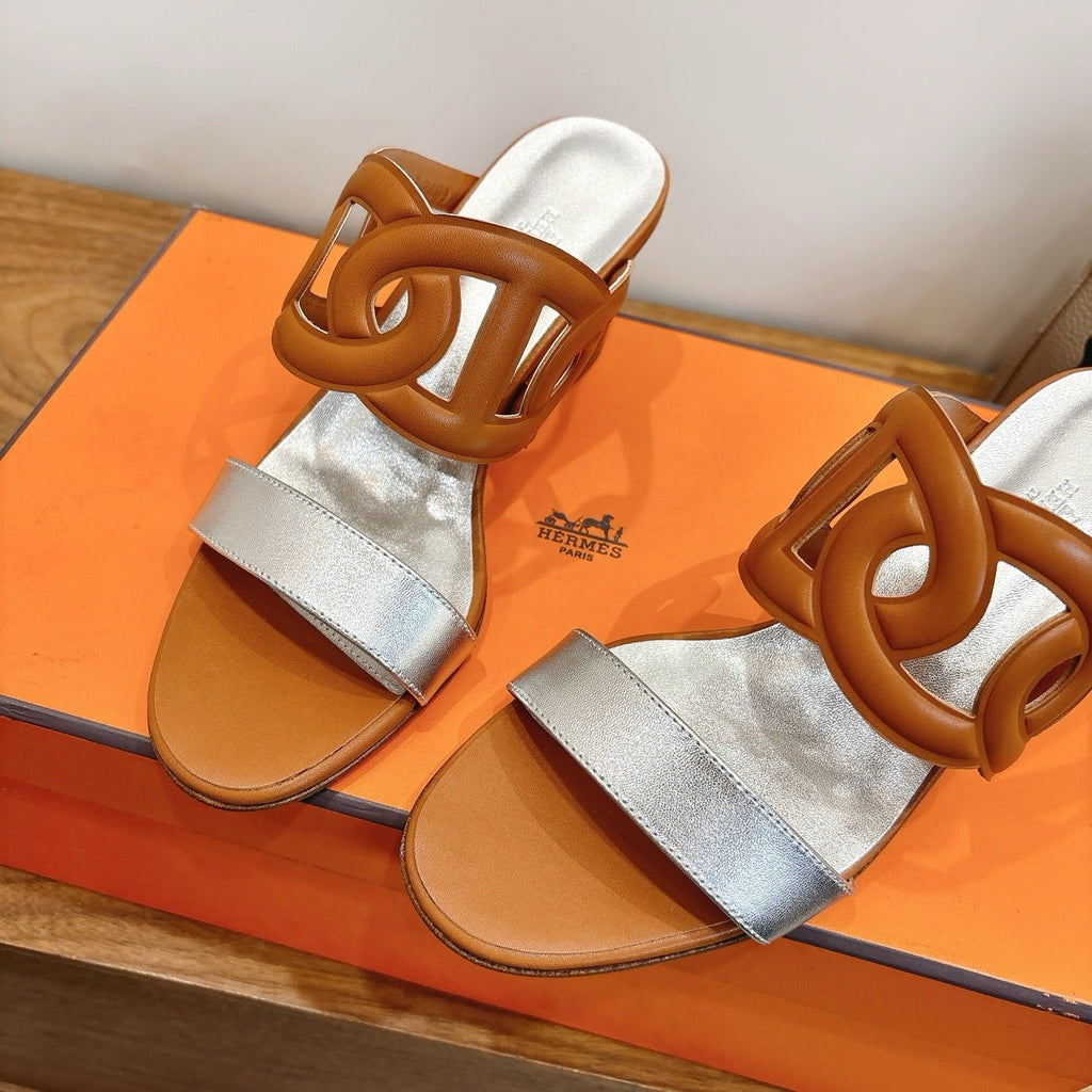 HM  Sandal 60 Light Brown Silver in Calfskin 743967