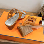 HM  Sandal 60 Light Brown Silver in Calfskin 743967