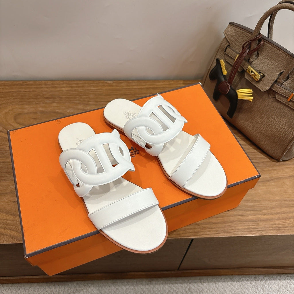 HM  Sandal White in Calfskin 743975