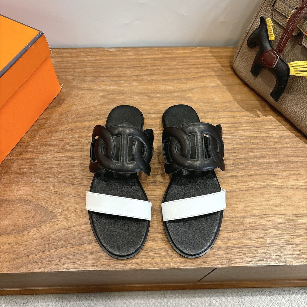 HM  Sandal Black White in Calfskin 743978
