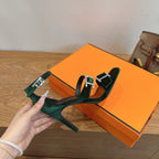 HM Liv Sandal 10.5 Dark Green in Velvet 744074
