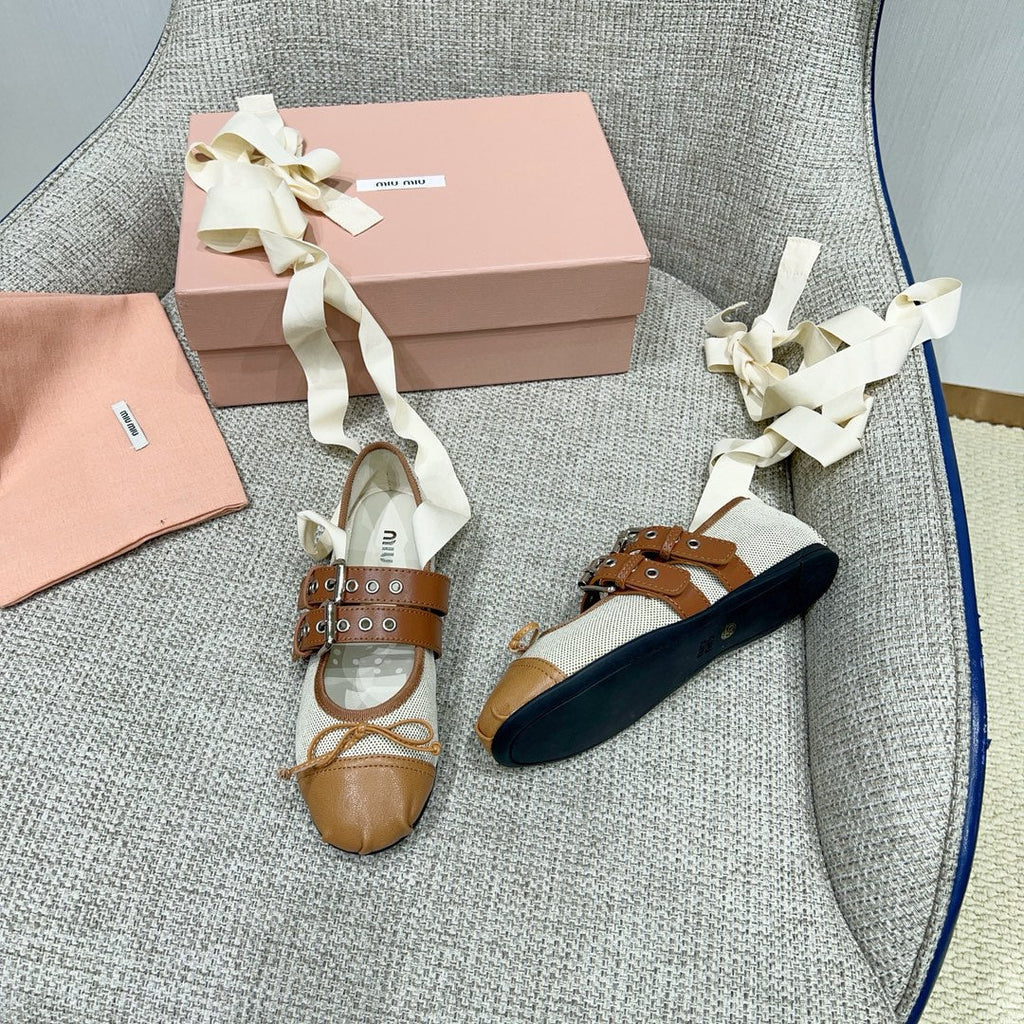 Miu 26 Ballet Flat Light Brown in Brushed Fabric 747431