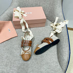 Miu 26 Ballet Flat Light Brown in Brushed Fabric 747431
