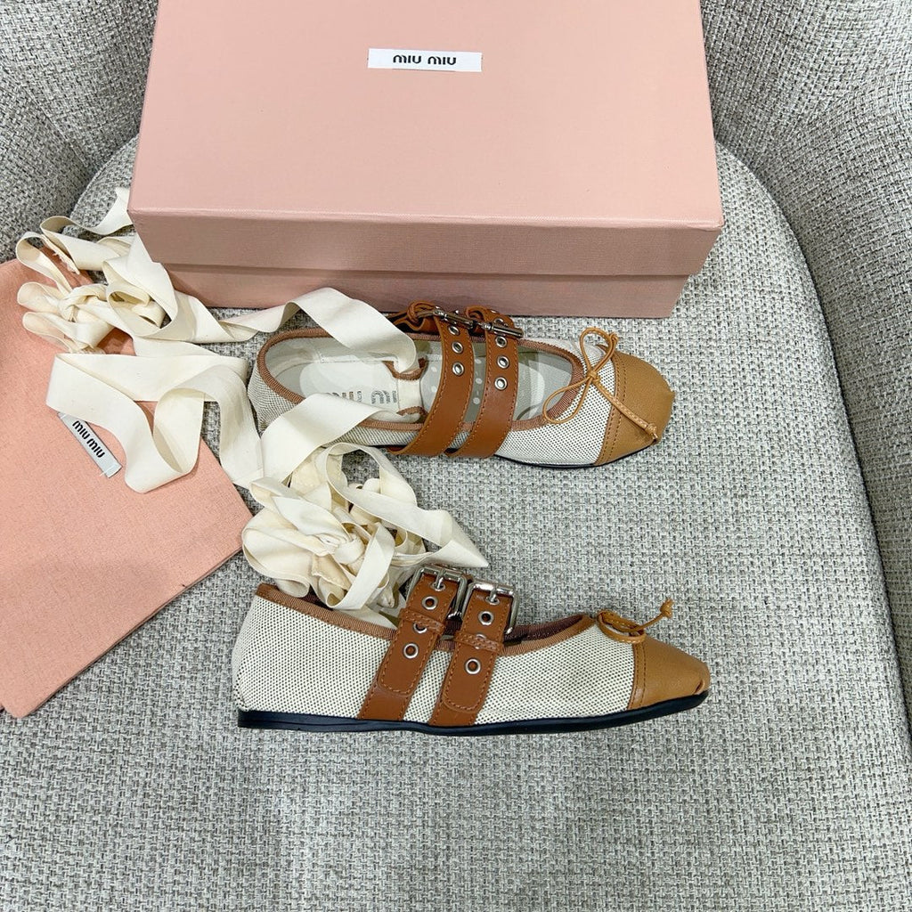 Miu 26 Ballet Flat Light Brown in Brushed Fabric 747431