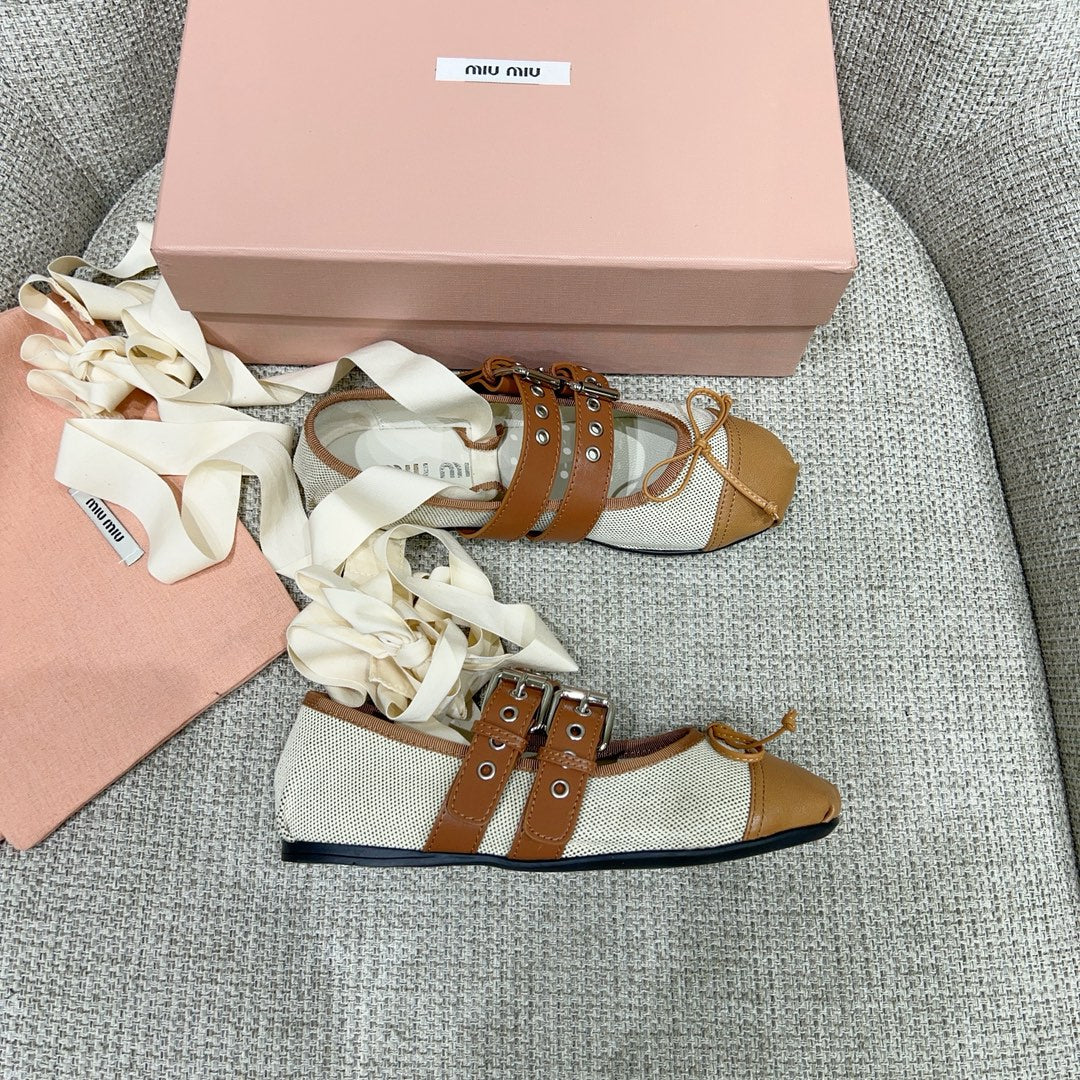 Miu 26 Ballet Flat Light Brown in Brushed Fabric 747431