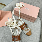 Miu 26 Ballet Flat Light Brown in Brushed Fabric 747431