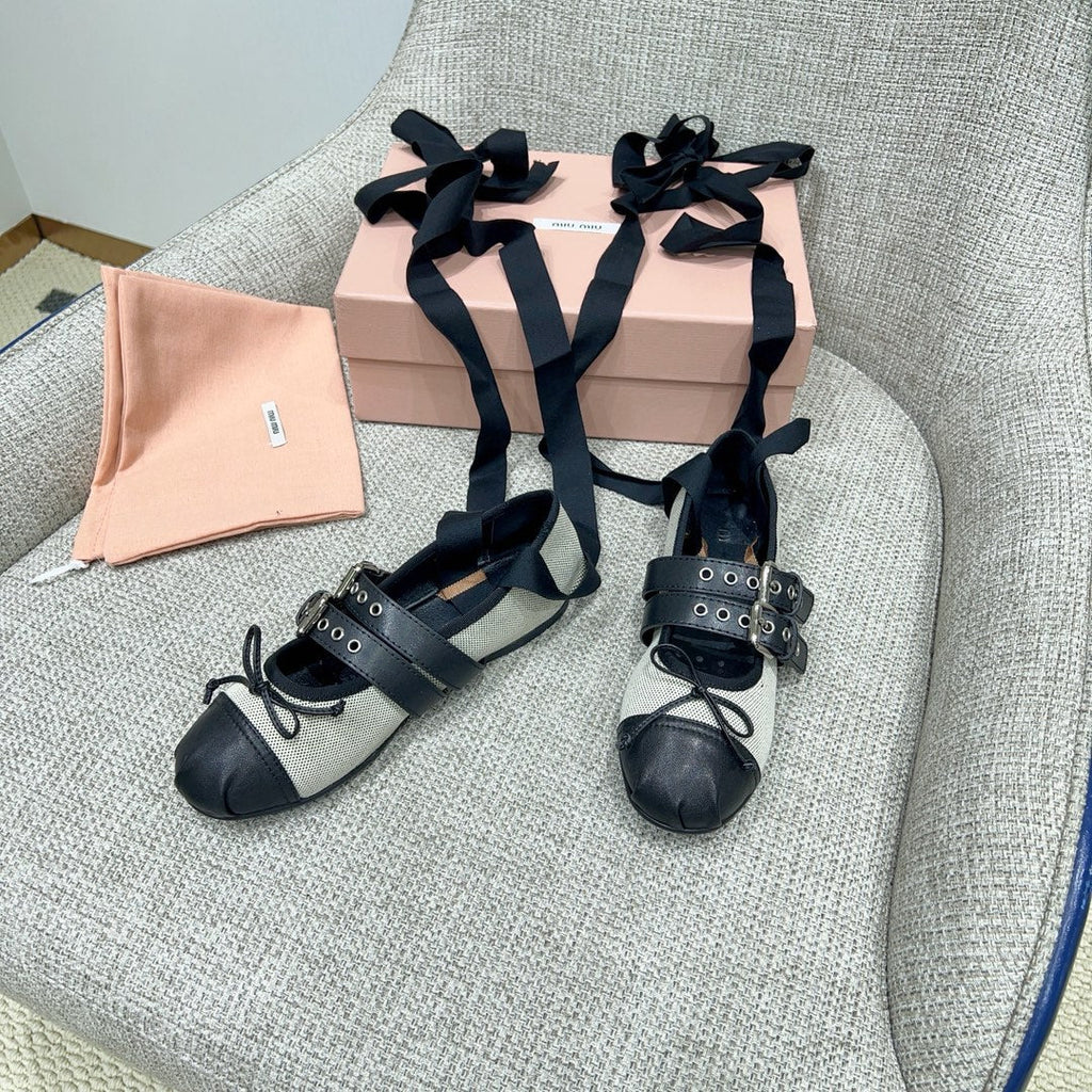Miu 26 Ballet Flat Black in Brushed Fabric 747429