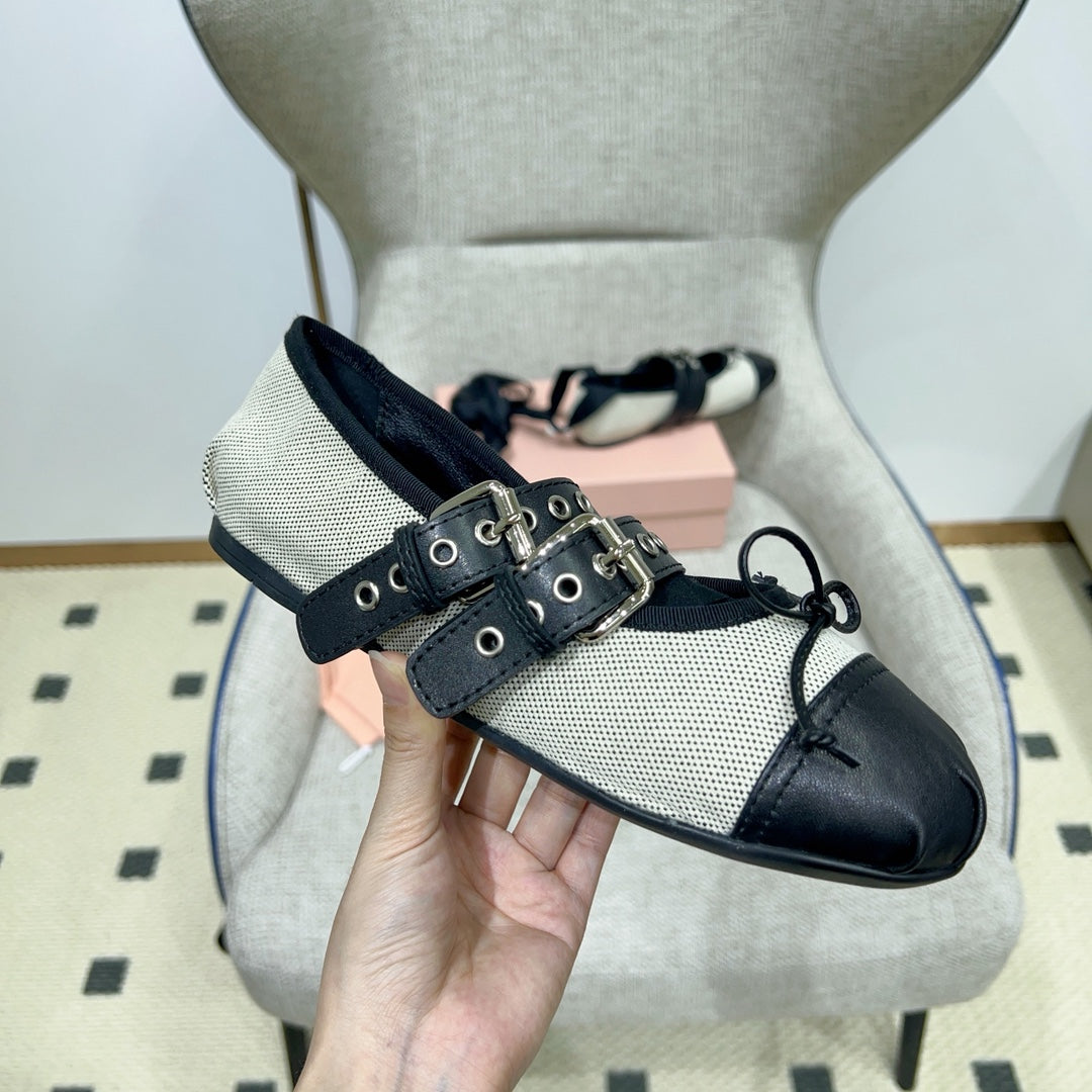 Miu 26 Ballet Flat Black in Brushed Fabric 747429