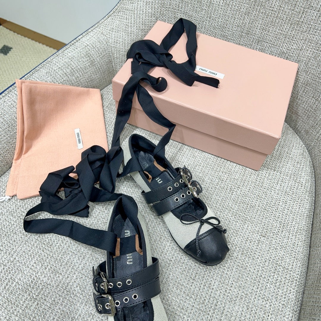 Miu 26 Ballet Flat Black in Brushed Fabric 747429