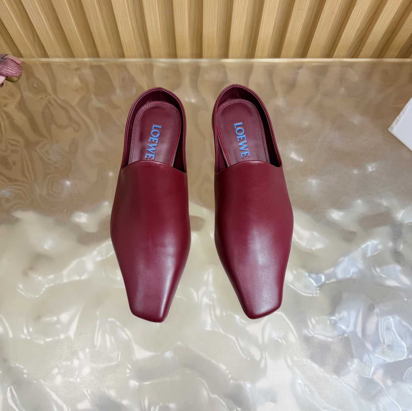 Loew Mule Slip-on Kitten Heel 45 Burgundy in Sheepskin 749403