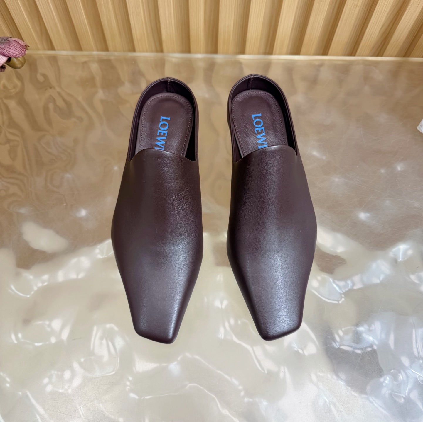 Loew Mule Slip-on Kitten Heel 45 Chocolate in Sheepskin 749402