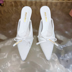 Miu Mules Pointed-Toe High Heels 55 White in Mesh 749065