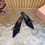 Miu Mules Pointed-Toe High Heels 55 Black in Mesh 749066
