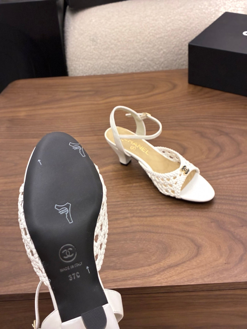 CC Ankle-strap Heeled 60 White in Woven 747970