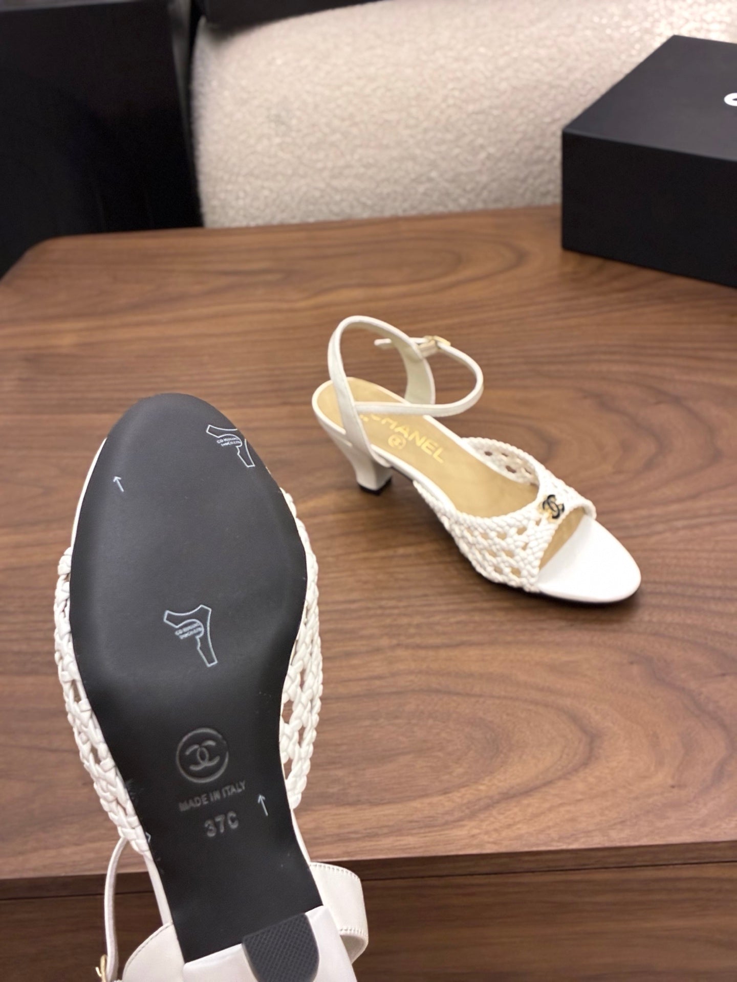 CC Ankle-strap Heeled 60 White in Woven 747970