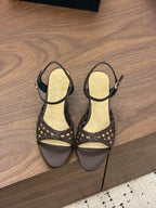 CC Ankle-strap Heeled 60 Dark Brown in Woven 747969