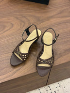 CC Ankle-strap Heeled 60 Dark Brown in Woven 747969
