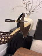 CC Ankle-strap Heeled 60 Dark Brown in Woven 747969