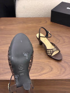 CC Ankle-strap Heeled 60 Dark Brown in Woven 747969