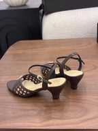 CC Ankle-strap Heeled 60 Dark Brown in Woven 747969