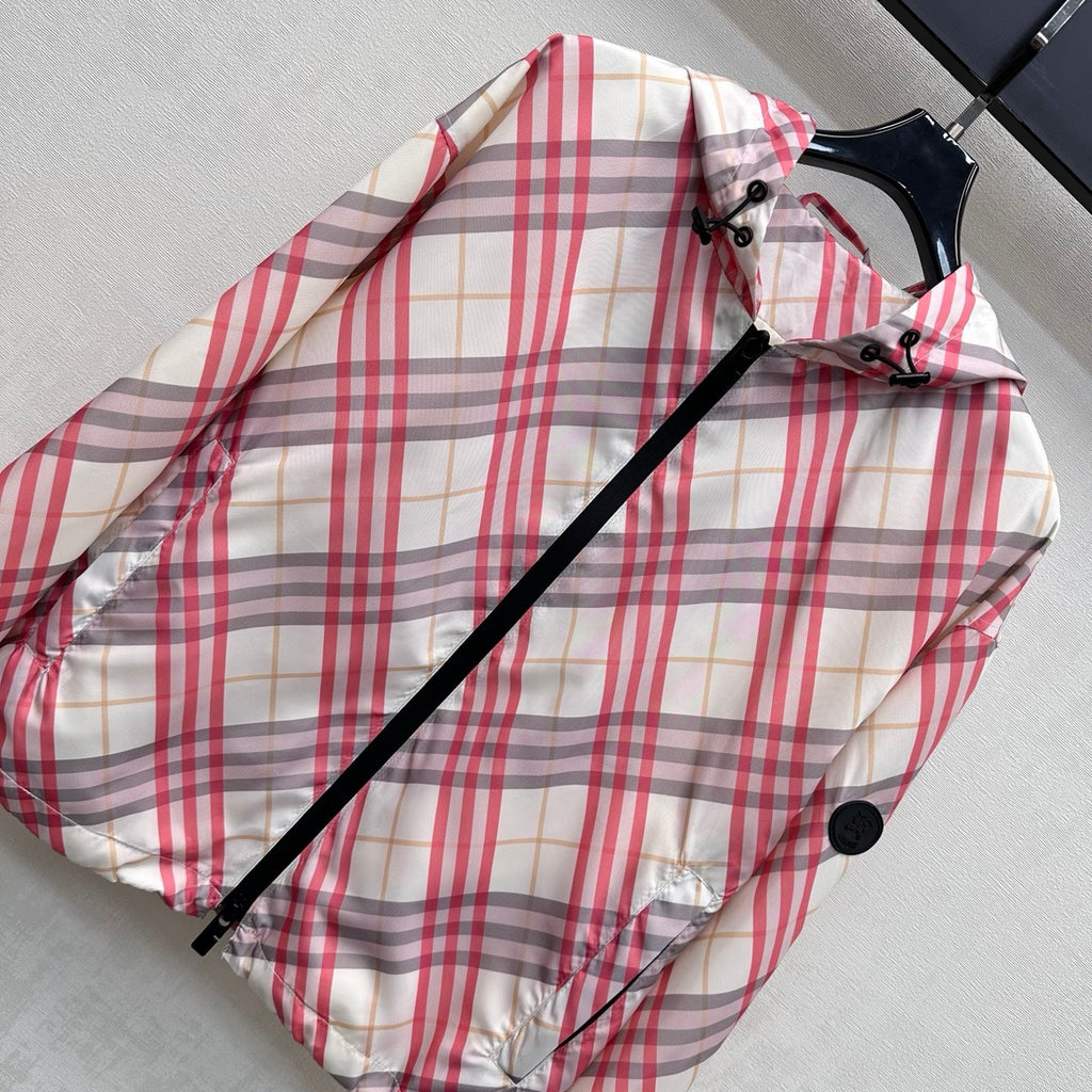 BBR Hooded Check Jacket Pink in Polyester 378873