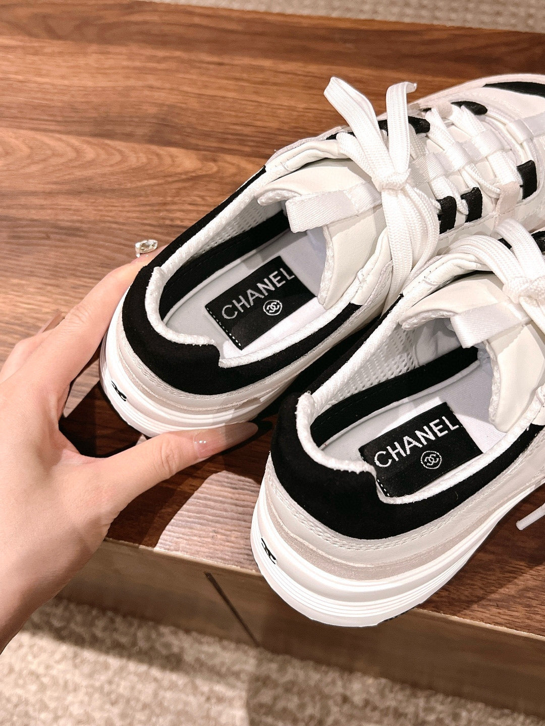 CC Sneaker Black Beige White in Leather 753929