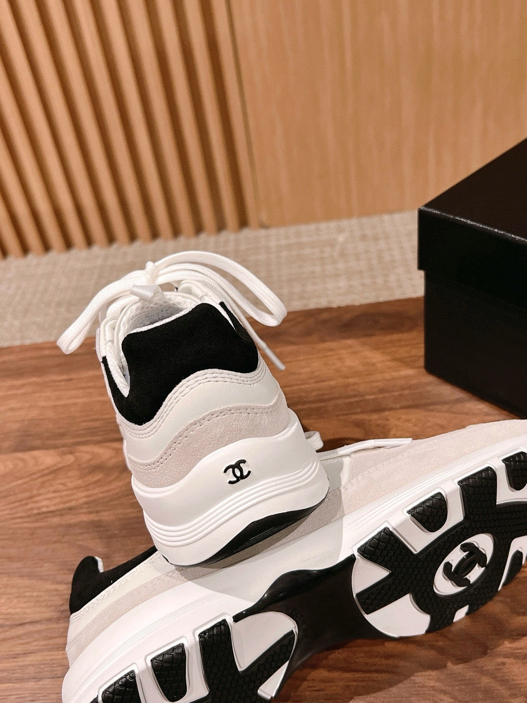 CC Sneaker Black Beige White in Leather 753929
