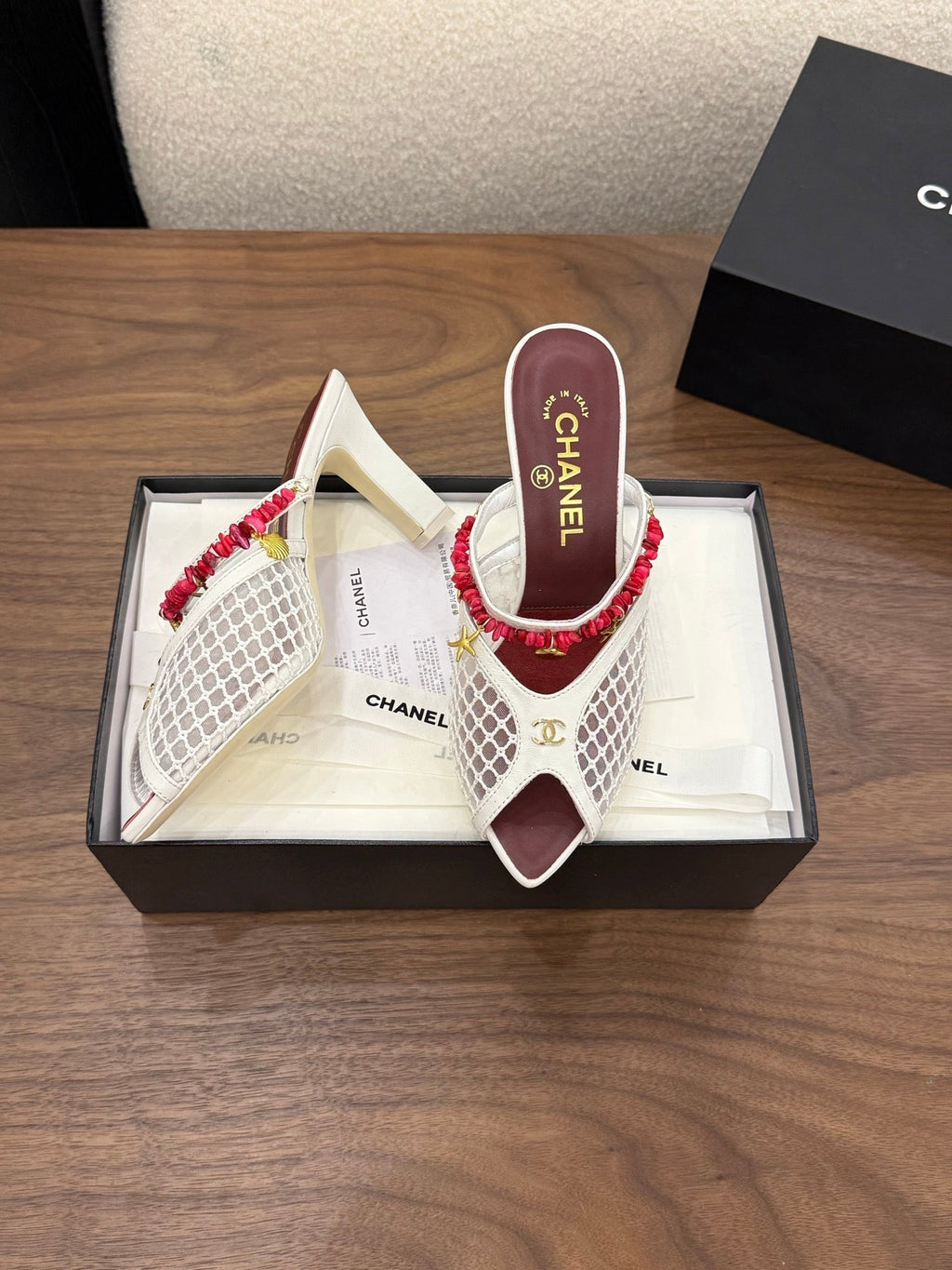 CC 26 Coco Beach Mules 80mm White in Mesh 757987