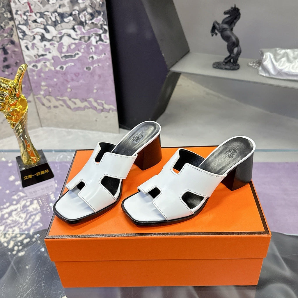 HM Sandal 90mm White Black in Cowhide 757931