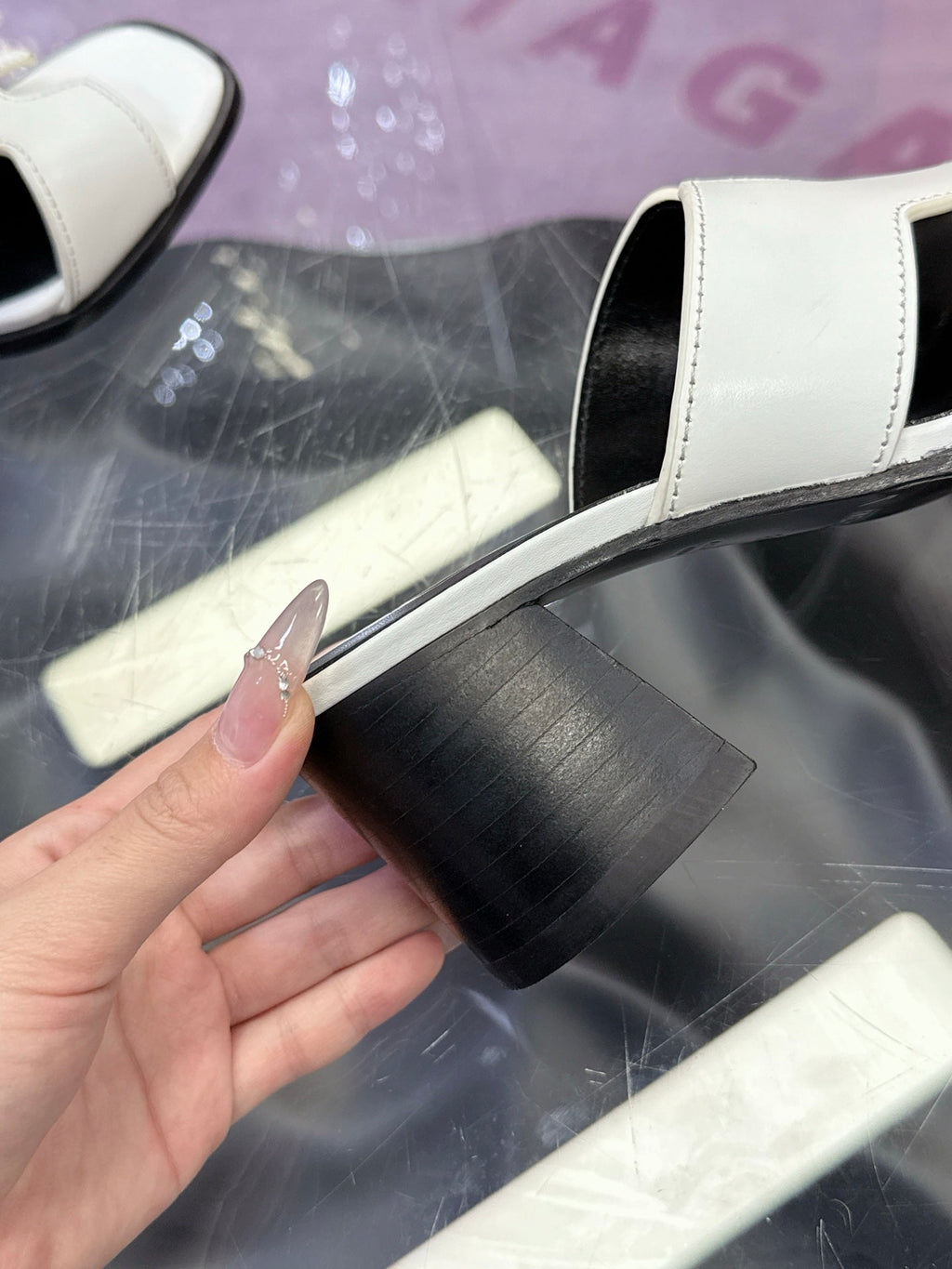 HM Sandal 90mm White Black in Cowhide 757931
