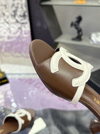 CC Double C Logo Kitten Heel 25mm Sandals Brown in Leather 757851