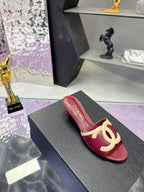 CC Double C Logo Kitten Heel 25mm Sandals Burgundy in Leather 757852