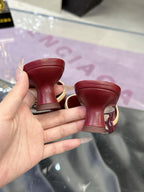 CC Double C Logo Kitten Heel 25mm Sandals Burgundy in Leather 757852
