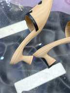 CC Double C Logo Kitten Heel 25mm Sandals Beige in Leather 757853