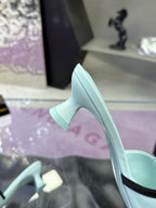 CC Double C Logo Kitten Heel 25mm Sandals Baby Blue in Leather 757854