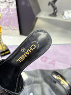 CC Double C Logo Kitten Heel 25mm Sandals Black in Leather 757855