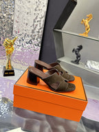 HM Sandal 90mm Dark Brown in Sandblasted Cowhide 757937