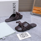 Loew 26 Knotted Closed-Toe Flat Mules Chocolate in Lambskin 759435