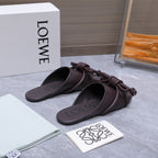 Loew 26 Knotted Closed-Toe Flat Mules Chocolate in Lambskin 759435