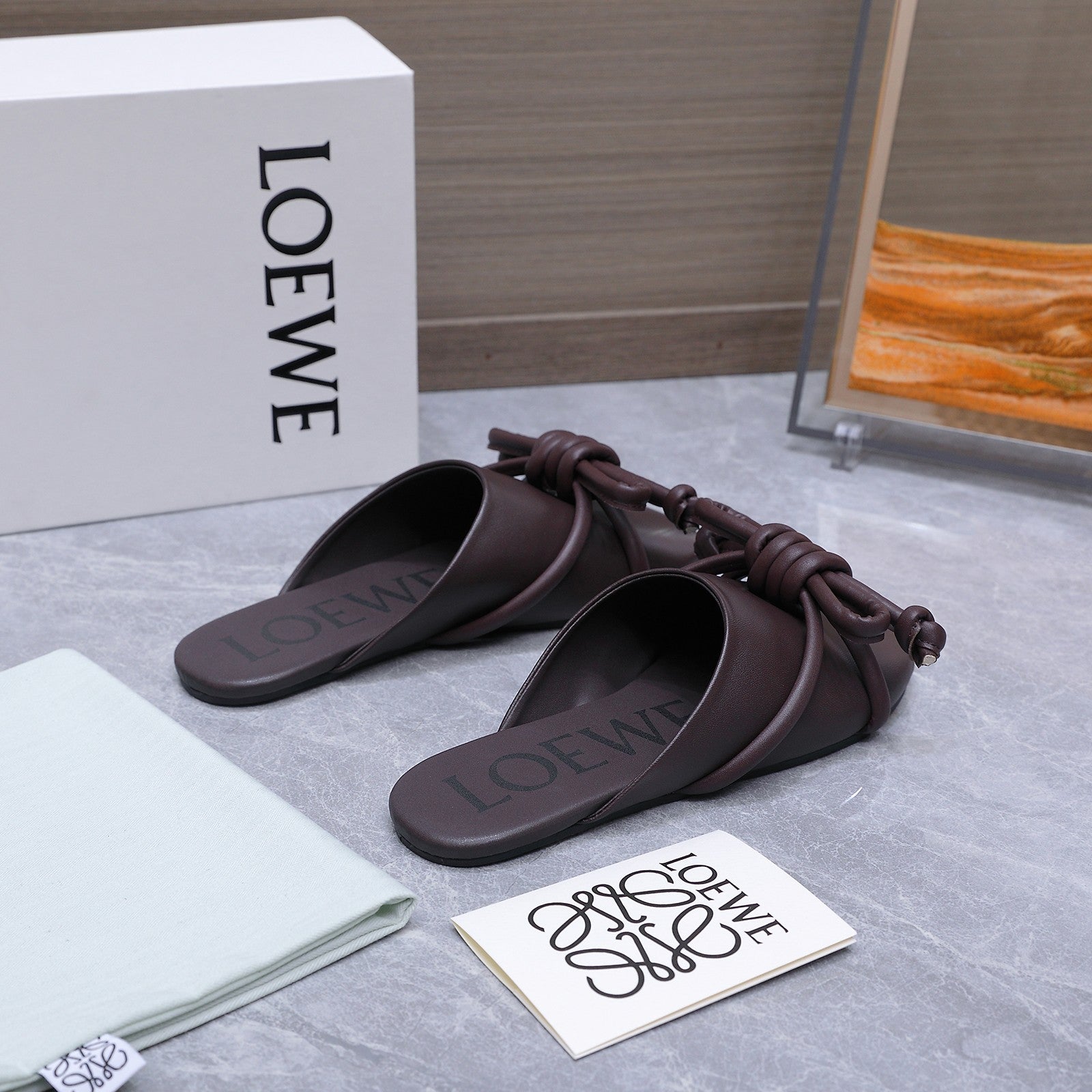 Loew 26 Knotted Closed-Toe Flat Mules Chocolate in Lambskin 759435