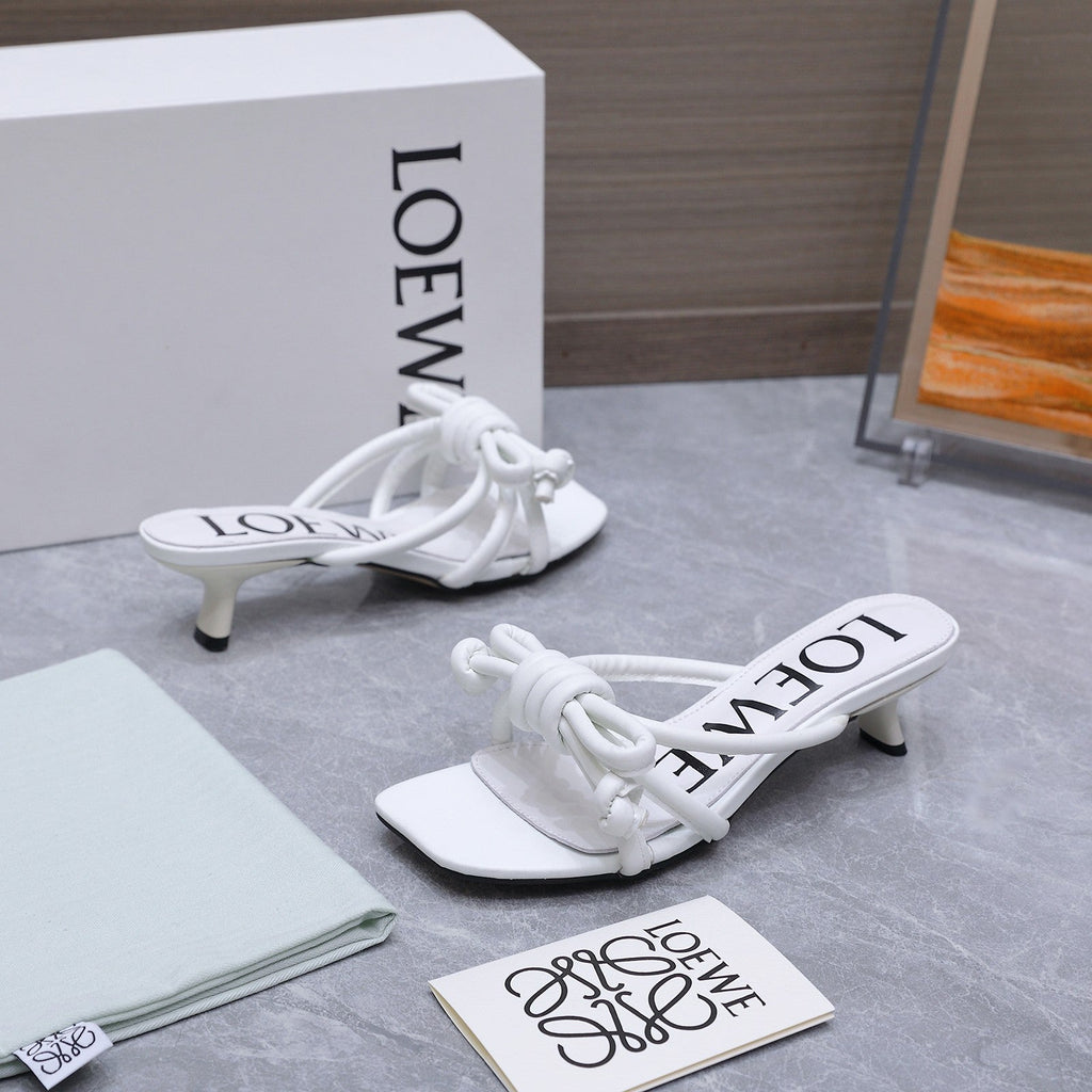 Loew 26 Knot Sandals 45mm White in Lambskin 759437