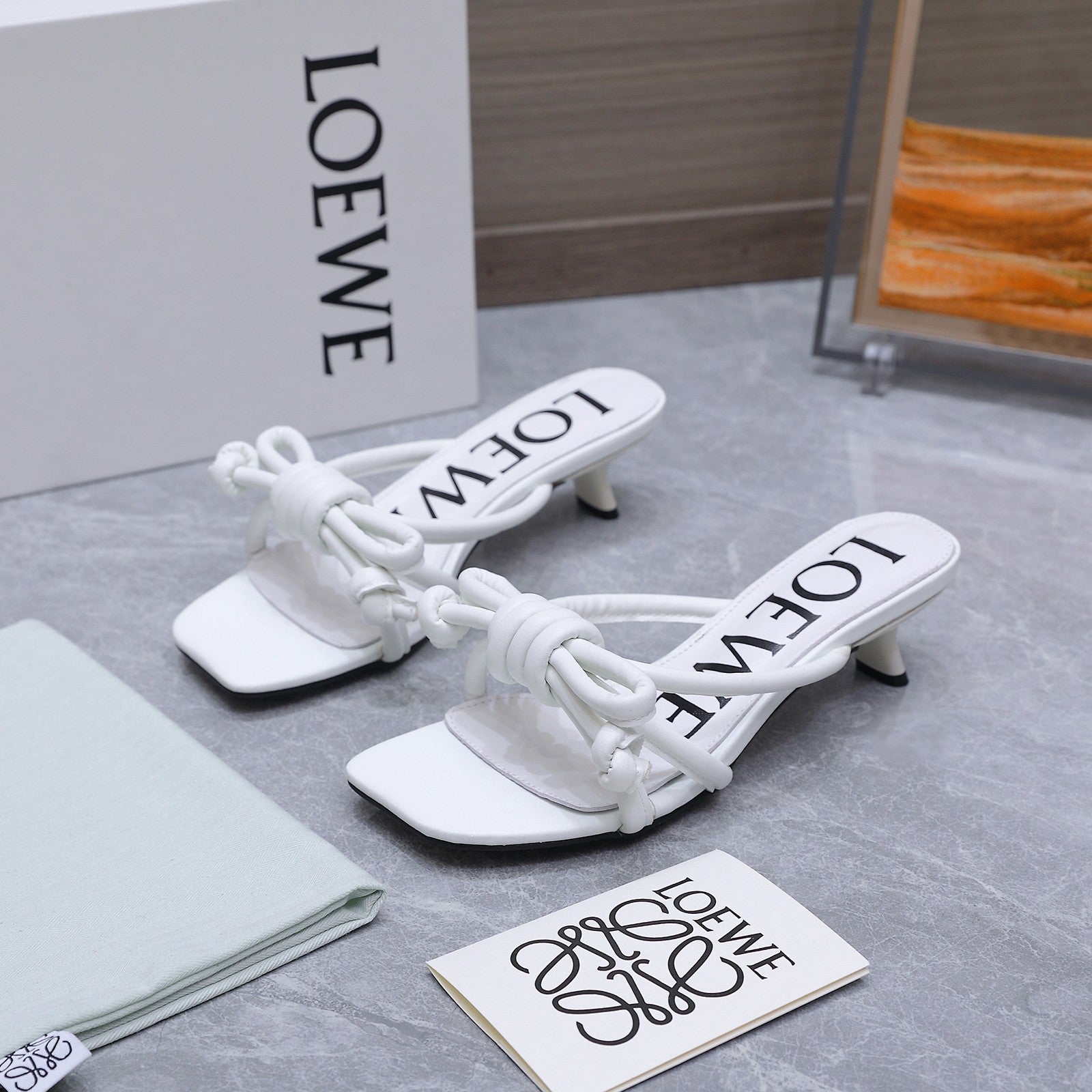 Loew 26 Knot Sandals 45mm White in Lambskin 759437