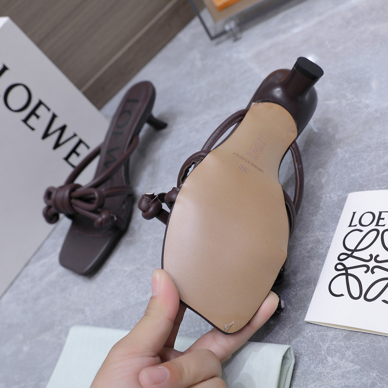 Loew 26 Knot Sandals 45mm Chocolate in Lambskin 759440