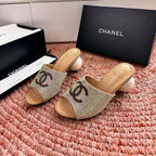 CC 26SS Pearl Heel 70mm Bow Sandals Gold in Cowhide 760559