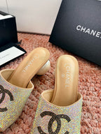 CC 26SS Pearl Heel 70mm Bow Sandals Gold in Cowhide 760559
