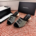 CC 26SS Pearl Heel 70mm Bow Sandals Black in Cowhide 760558