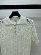 CC 26 Openwork Knit Short-Sleeve Top White in Wool Knitwear 380814