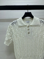 CC 26 Openwork Knit Short-Sleeve Top White in Wool Knitwear 380814